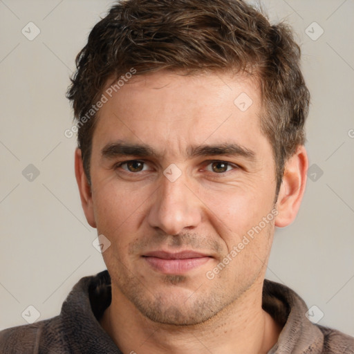 Neutral white adult male with short  brown hair and brown eyes