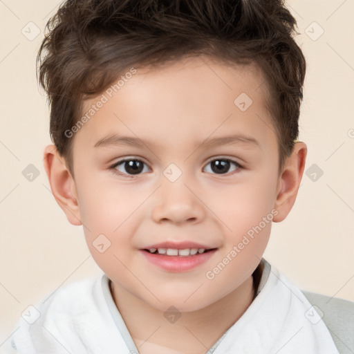 Joyful white child male with short  brown hair and brown eyes