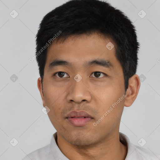 Neutral asian young-adult male with short  black hair and brown eyes