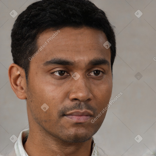 Neutral black young-adult male with short  brown hair and brown eyes