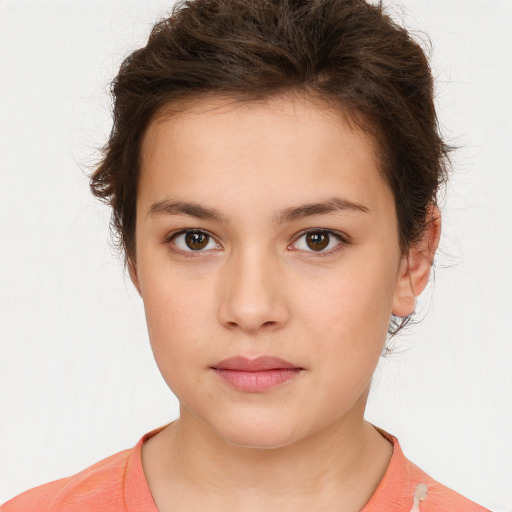 Neutral white young-adult female with short  brown hair and brown eyes