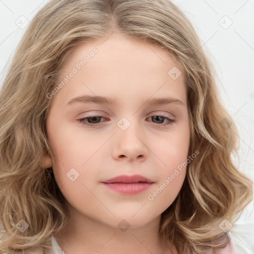 Neutral white child female with long  brown hair and brown eyes