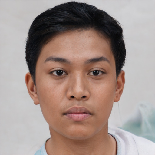 Neutral asian young-adult female with short  black hair and brown eyes