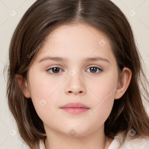 Neutral white child female with medium  brown hair and brown eyes