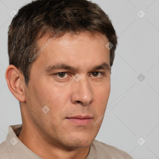 Neutral white adult male with short  brown hair and brown eyes