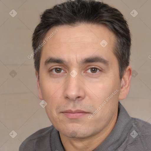 Neutral white adult male with short  brown hair and brown eyes