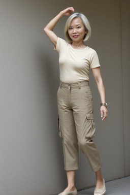 Singaporean middle-aged female with  blonde hair