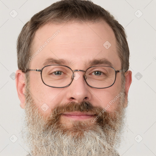 Neutral white adult male with short  brown hair and grey eyes