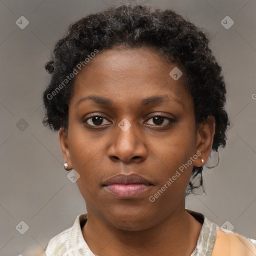 Neutral black young-adult female with short  brown hair and brown eyes