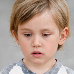 Neutral white child female with medium  brown hair and blue eyes