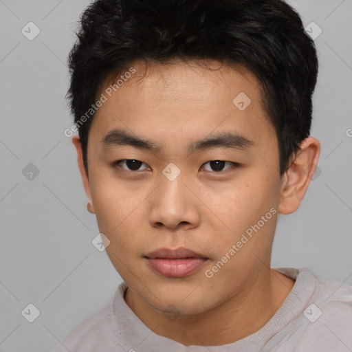 Neutral asian young-adult male with short  black hair and brown eyes