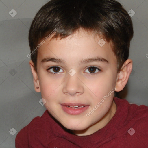 Joyful white child male with short  brown hair and brown eyes