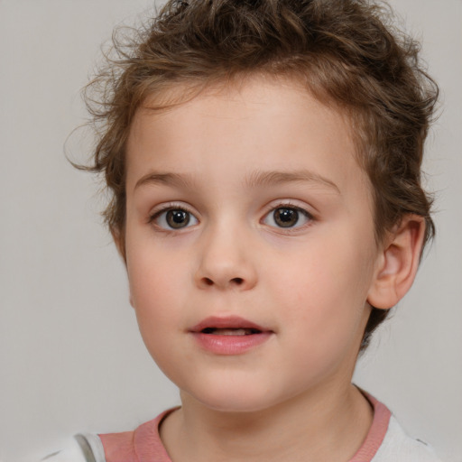 Neutral white child female with short  brown hair and brown eyes