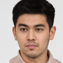 Neutral asian young-adult male with short  black hair and brown eyes