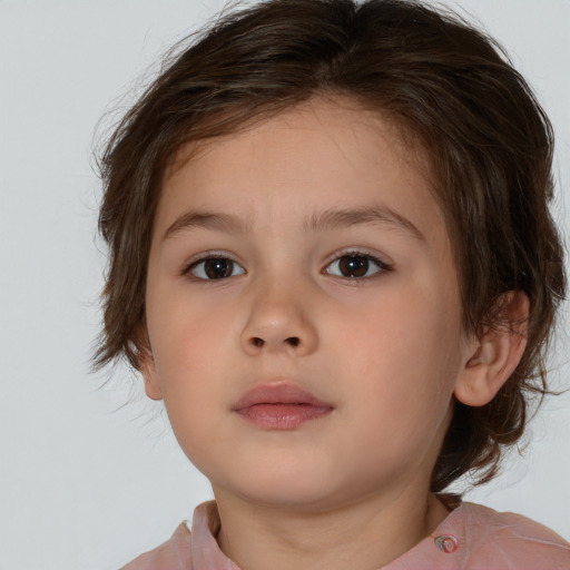 Neutral white child female with medium  brown hair and brown eyes