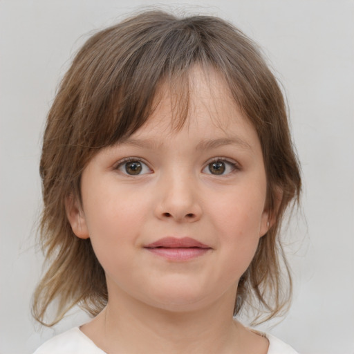 Neutral white child female with medium  brown hair and brown eyes