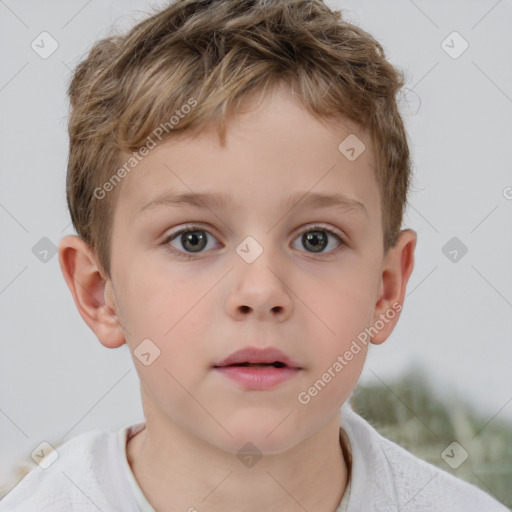 Neutral white child male with short  brown hair and grey eyes