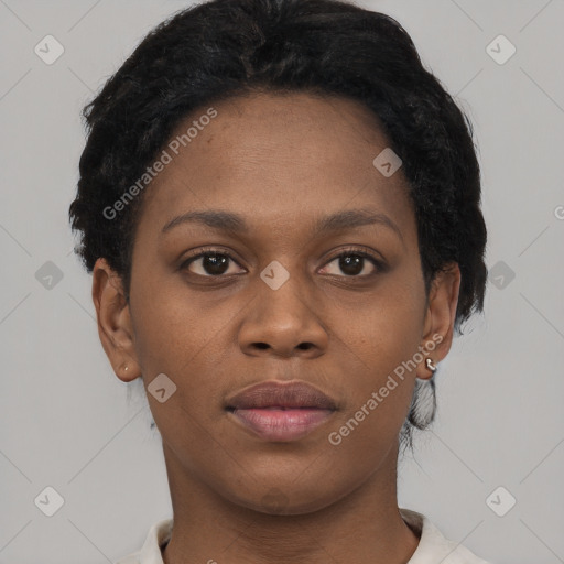 Neutral black young-adult female with short  brown hair and brown eyes
