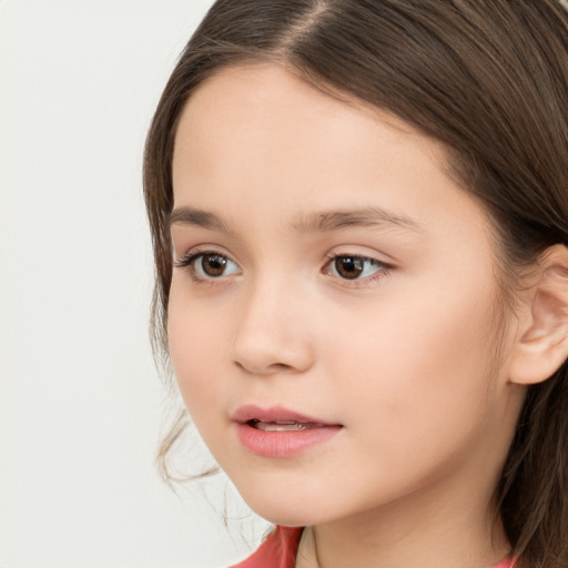 Neutral white child female with long  brown hair and brown eyes