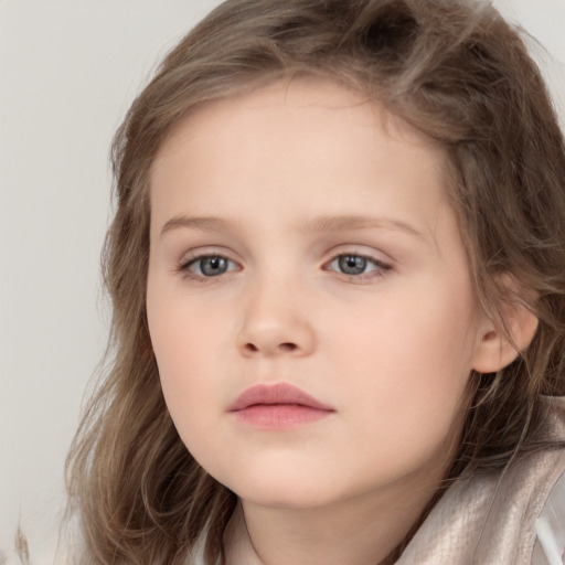 Neutral white child female with medium  brown hair and brown eyes