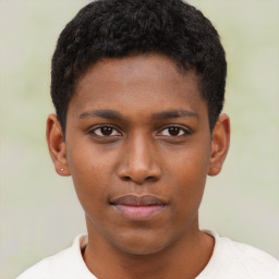 Neutral black young-adult male with short  brown hair and brown eyes