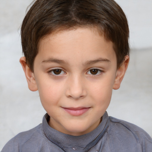 Joyful white child female with short  brown hair and brown eyes