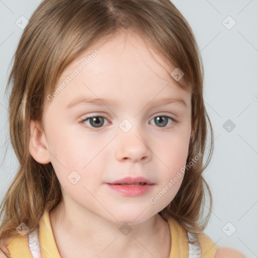 Neutral white child female with medium  brown hair and brown eyes