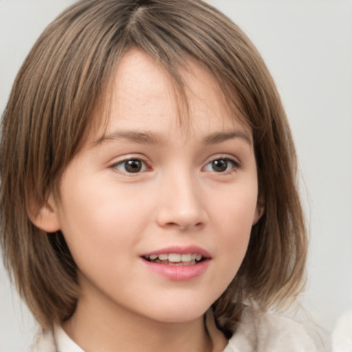 Neutral white child female with medium  brown hair and brown eyes