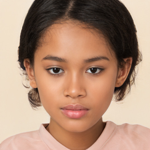 Neutral latino child female with medium  brown hair and brown eyes