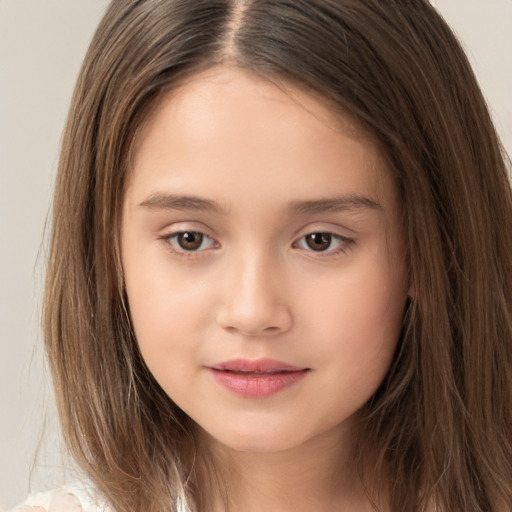 Neutral white child female with long  brown hair and brown eyes