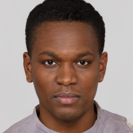 Neutral black young-adult male with short  brown hair and brown eyes