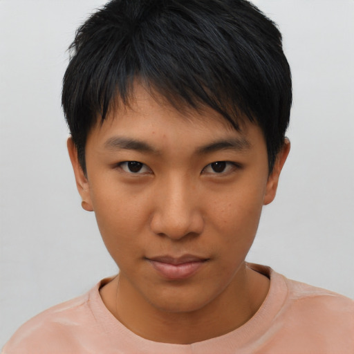 Neutral asian young-adult female with short  brown hair and brown eyes