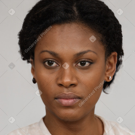 Neutral black young-adult female with short  brown hair and brown eyes