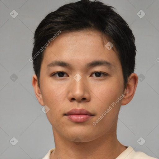 Neutral asian young-adult male with short  brown hair and brown eyes