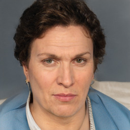 Neutral white adult female with short  brown hair and brown eyes