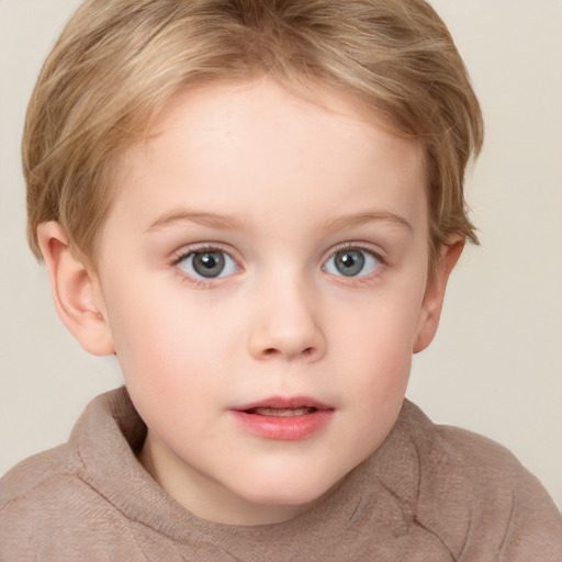 Neutral white child female with short  brown hair and grey eyes