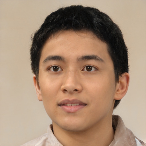 Neutral asian young-adult male with short  brown hair and brown eyes