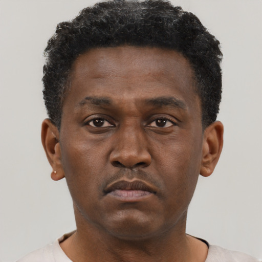 Neutral black young-adult male with short  brown hair and brown eyes