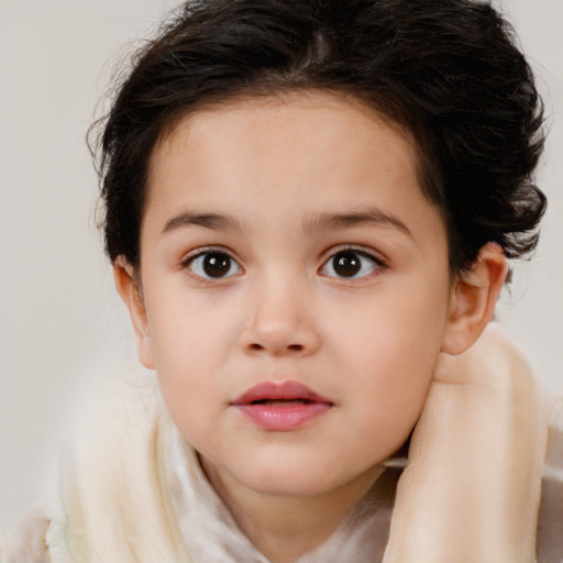 Neutral white child female with medium  brown hair and brown eyes