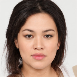 Neutral asian young-adult female with medium  brown hair and brown eyes