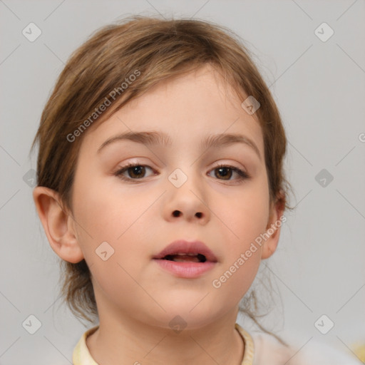 Neutral white child female with medium  brown hair and brown eyes