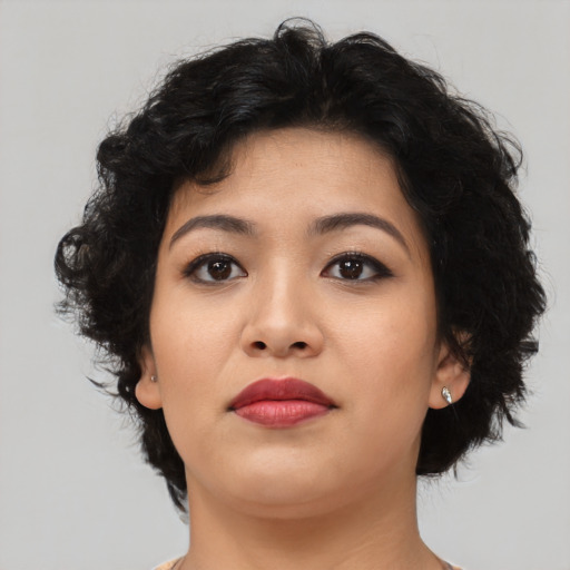 Neutral asian young-adult female with medium  black hair and brown eyes