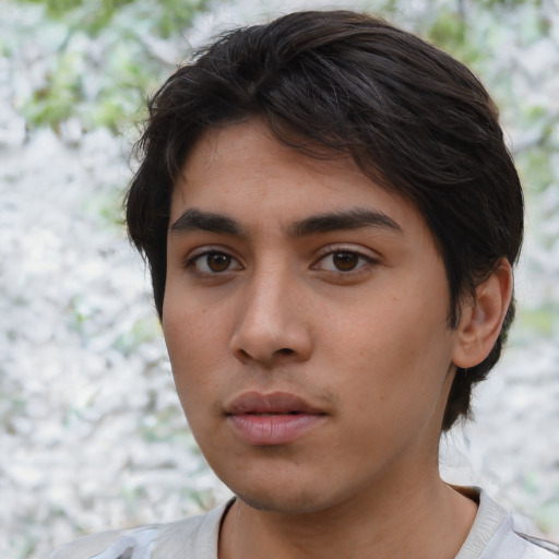 Neutral latino young-adult male with short  brown hair and brown eyes