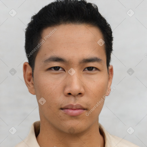 Neutral asian young-adult male with short  black hair and brown eyes