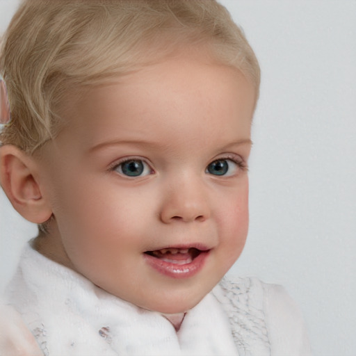 Neutral white child female with short  brown hair and blue eyes