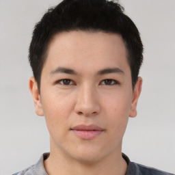 Neutral asian young-adult male with short  brown hair and brown eyes