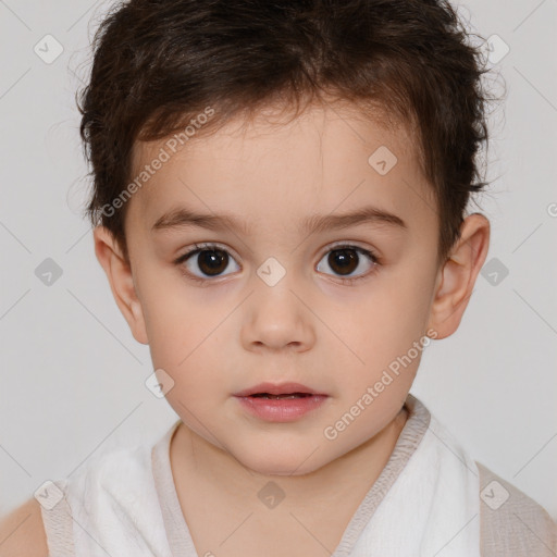 Neutral white child female with short  brown hair and brown eyes