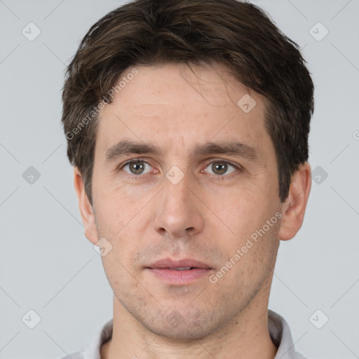 Neutral white adult male with short  brown hair and brown eyes