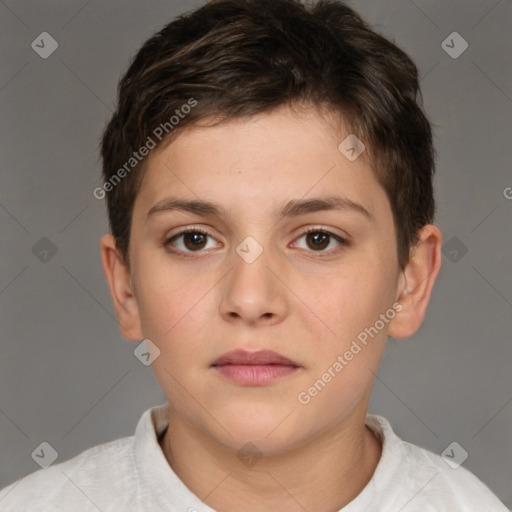 Neutral white child female with short  brown hair and brown eyes