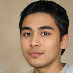 Neutral asian young-adult male with short  black hair and brown eyes